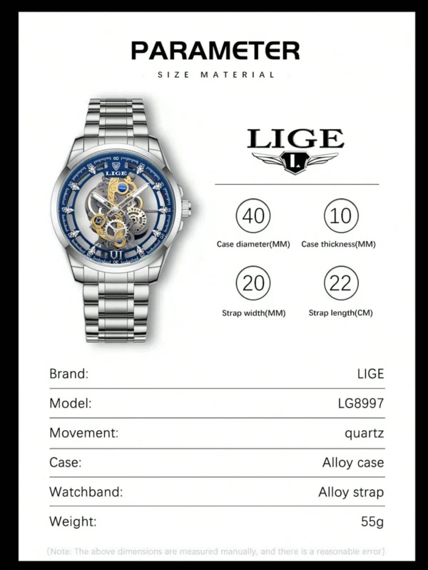 ساعت مچی مردانه LIGE با طراحی منحصربه‌فرد اسکلتون (Hollow-Out) - Image 2