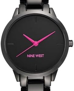 ساعت مچی زنانه ناین وست مدل Gunmetal با صفحه مشکی و عقربه‌های بنفش