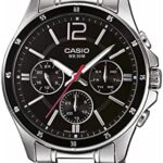 ساعت مچی مردانه کاسیو مدل MTP-1374D-1AVDF صفحه مشکی بند نقره‌ای