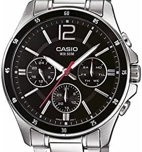 ساعت مچی مردانه کاسیو مدل MTP-1374D-1AVDF صفحه مشکی بند نقره‌ای