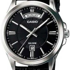 ساعت مچی مردانه کاسیو مدل MTP-1381L-1AVDF صفحه مشکی بند چرمی مشکی