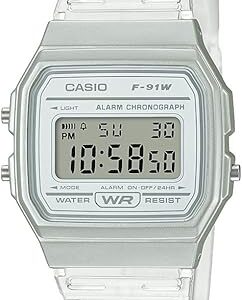 ساعت دیجیتال کاسیو مدل F91WS-7DF بند رزین شفاف نقره‌ای