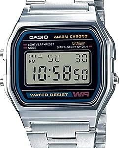 ساعت دیجیتال یونی‌سکس کاسیو مدل A158WA-1DF با بند استیل نقره‌ای و صفحه خاکستری