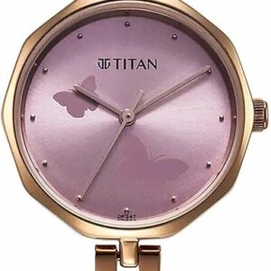 ساعت مچی زنانه تایتان کاریشما مدل 2702WM02 با صفحه صورتی و بند استیل رزگلد