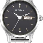 ساعت زنانه تایتان مدل 2656SM03 – صفحه مشکی گرد، بند استیل نقره‌ای، کریستال سواروفسکی