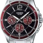 ساعت مردانه کاسیو Casio MTP-1374D-5AVDF با صفحه مشکی/قرمز و بند استیل نقره‌ای