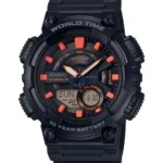 ساعت مچی مردانه کاسیو مدل AEQ-110W-1A2V با صفحه مشکی–نارنجی و بند رزین مشکی