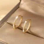 گوشواره حلقه‌ای نگین‌دار Cubic Zirconia Decor — 1 جفت (2 تکه)