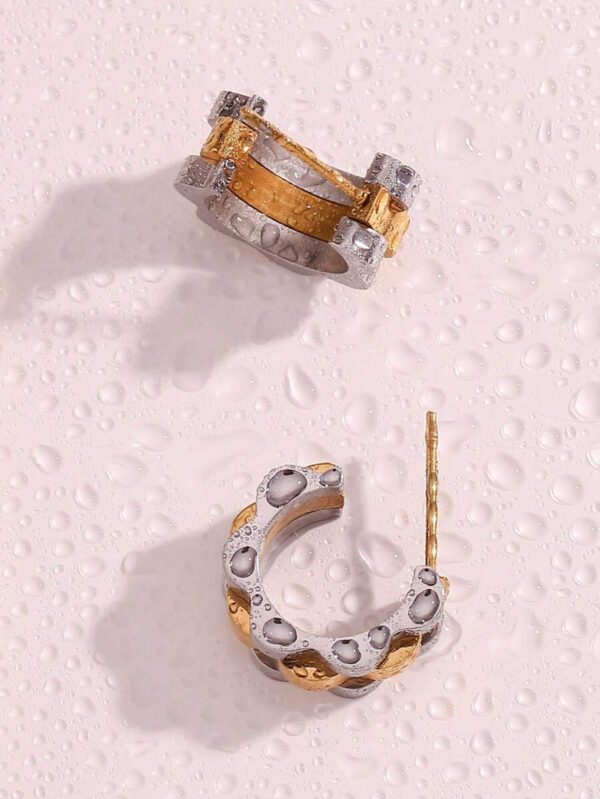 MamacitaSlay — 1 جفت گوشواره حلقه‌ای کاف گل‌شکل دو رنگ (فولاد ضد زنگ) - Image 4