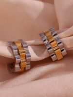 MamacitaSlay — 1 جفت گوشواره حلقه‌ای کاف گل‌شکل دو رنگ (فولاد ضد زنگ) - Image 3