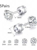 گوشواره مدل Titanium Steel — 5 جفت (مناسب گوش‌های حساس) - Image 2