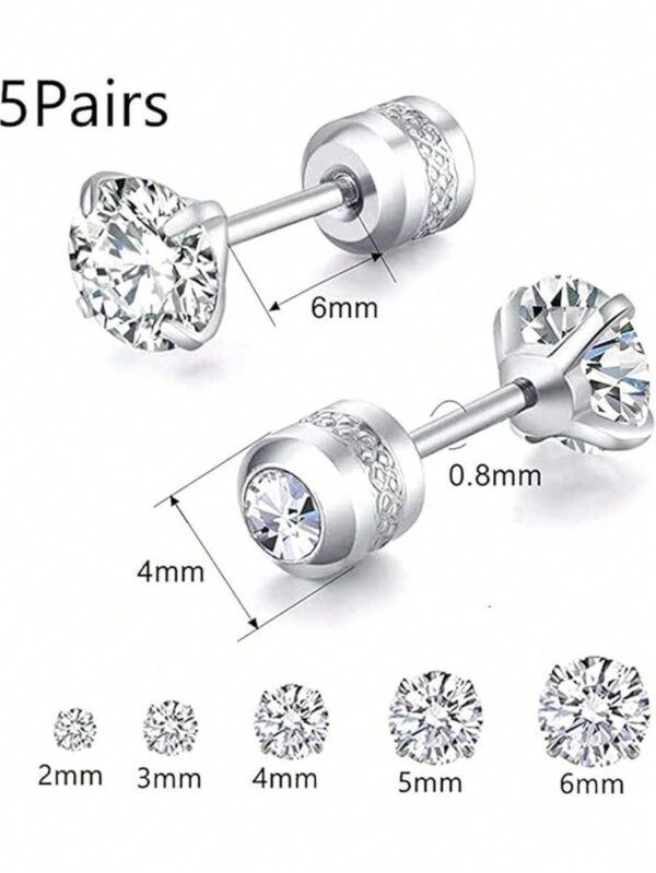 گوشواره مدل Titanium Steel — 5 جفت (مناسب گوش‌های حساس) - Image 2