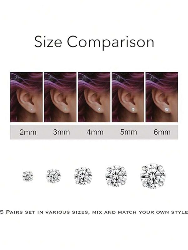 گوشواره مدل Titanium Steel — 5 جفت (مناسب گوش‌های حساس) - Image 3