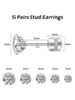 گوشواره مدل Titanium Steel — 5 جفت (مناسب گوش‌های حساس) - Image 4