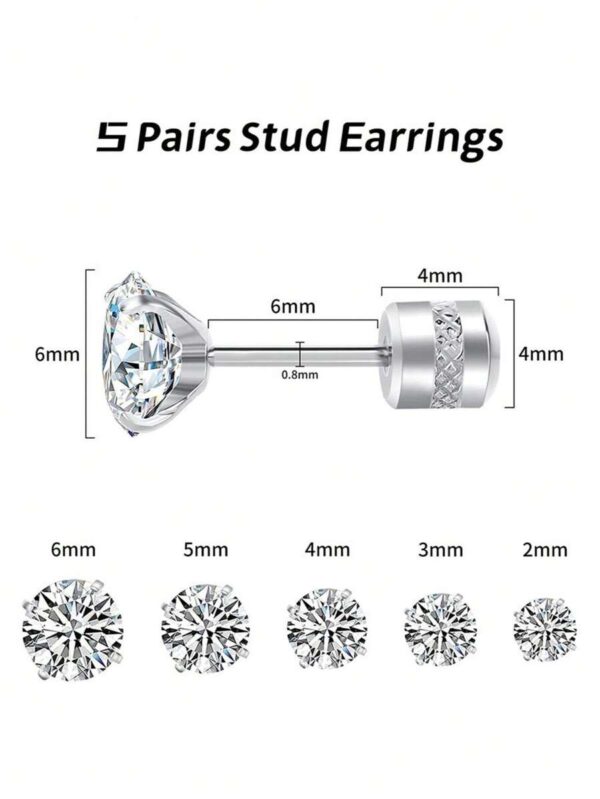 گوشواره مدل Titanium Steel — 5 جفت (مناسب گوش‌های حساس) - Image 4