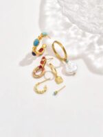 ست 6 تکه گوشواره مدل Minimalist Turquoise Cubic Zirconia - Image 2
