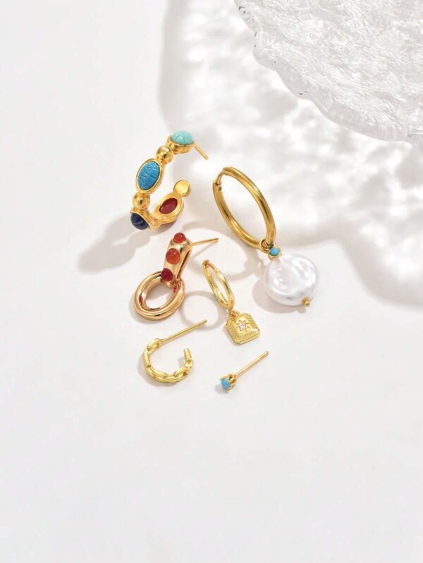 ست 6 تکه گوشواره مدل Minimalist Turquoise Cubic Zirconia - Image 2