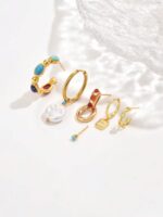 ست 6 تکه گوشواره مدل Minimalist Turquoise Cubic Zirconia - Image 4
