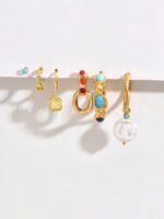 ست 6 تکه گوشواره مدل Minimalist Turquoise Cubic Zirconia - Image 3