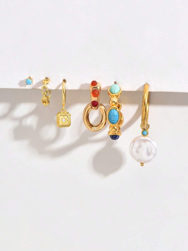 ست 6 تکه گوشواره مدل Minimalist Turquoise Cubic Zirconia - Image 3