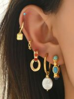 ست 6 تکه گوشواره مدل Minimalist Turquoise Cubic Zirconia