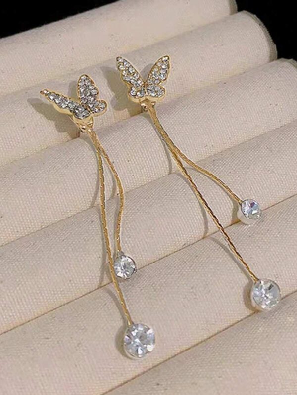 گوشواره پروانه‌ای رینستون شیک — 1 جفت - Image 3
