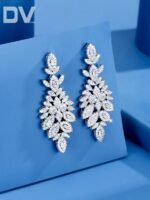 گوشواره آویز DV JEWELRY — 1 جفت، آبکاری طلای سفید با نگین زیرکونیا