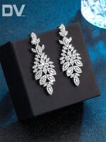 گوشواره آویز DV JEWELRY — 1 جفت، آبکاری طلای سفید با نگین زیرکونیا - Image 4