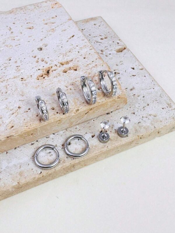 ست 4 تکه گوشواره CZ مدل 181885906 — نقره‌ای - Image 4