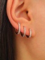 ست 3 تکه گوشواره مدل Zirconia Single Row — میخی و گوش‌کاف (3pcs)