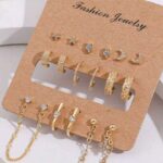 گوشواره زنانه مدل ستاره و ماه — ست 16 تکه طلایی وینتِیج