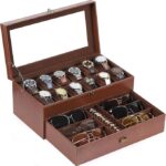 جعبه ساعت و جواهرات لوکس AUTOARK مدل MKAW041 - چرم، مخمل، دو طبقه با درب شیشه‌ای