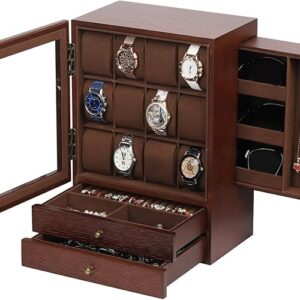 جعبه نظم‌دهنده چوبی AUTOARK مدل MKAW085 قهوه‌ای: نگهداری حرفه‌ای ساعت، عینک و جواهرات