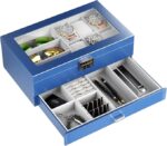 جعبه نگهداری ساعت، عینک و جواهرات مردانه ProCase مدل دو طبقه آبی با روکش لاکی