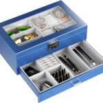 جعبه نگهداری ساعت، عینک و جواهرات مردانه ProCase مدل دو طبقه آبی با روکش لاکی