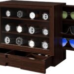 جعبه نمایش ساعت و عینک AUTOARK مدل AW-185 چوبی گردویی با 12 جای ساعت و کشو جواهرات