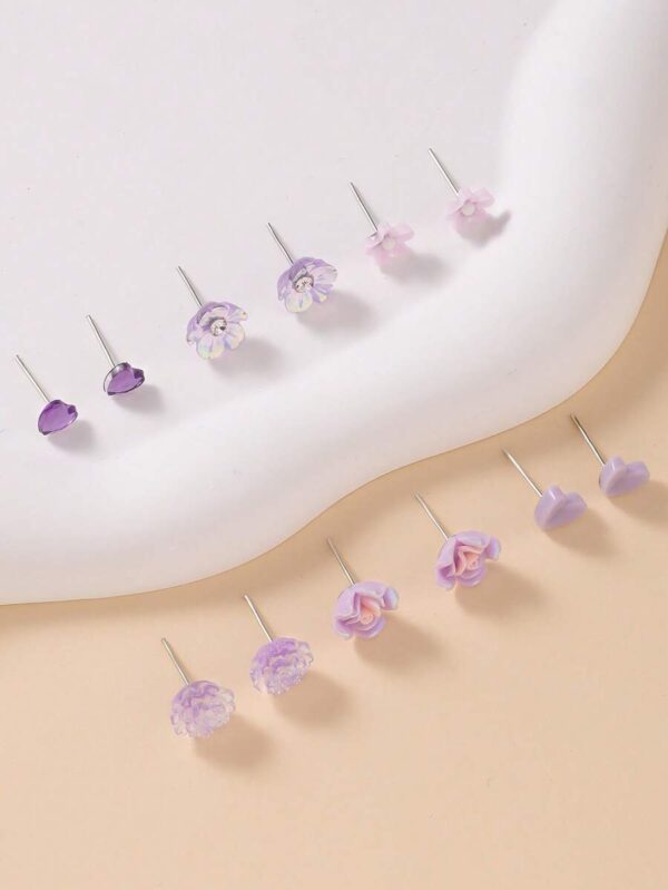 ست 6 تکه گوشواره میخی مدل Floral Heart - Image 2