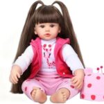 عروسک نوزاد رئال 24 اینچی سیلیکونی دختر با موهای بلند