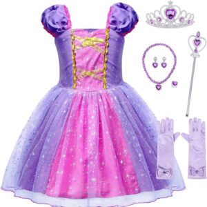 لباس پرنسس بنفش آمزبارلی | AmzBarley Girls Costume Princess Lepei Dress