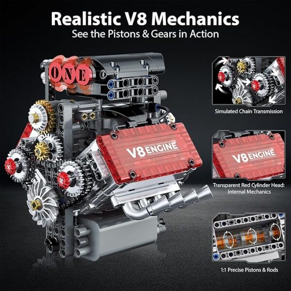 کیت موتور V8 478 قطعه KASTWAVE | مدل کارکرددار با صدا - Image 6