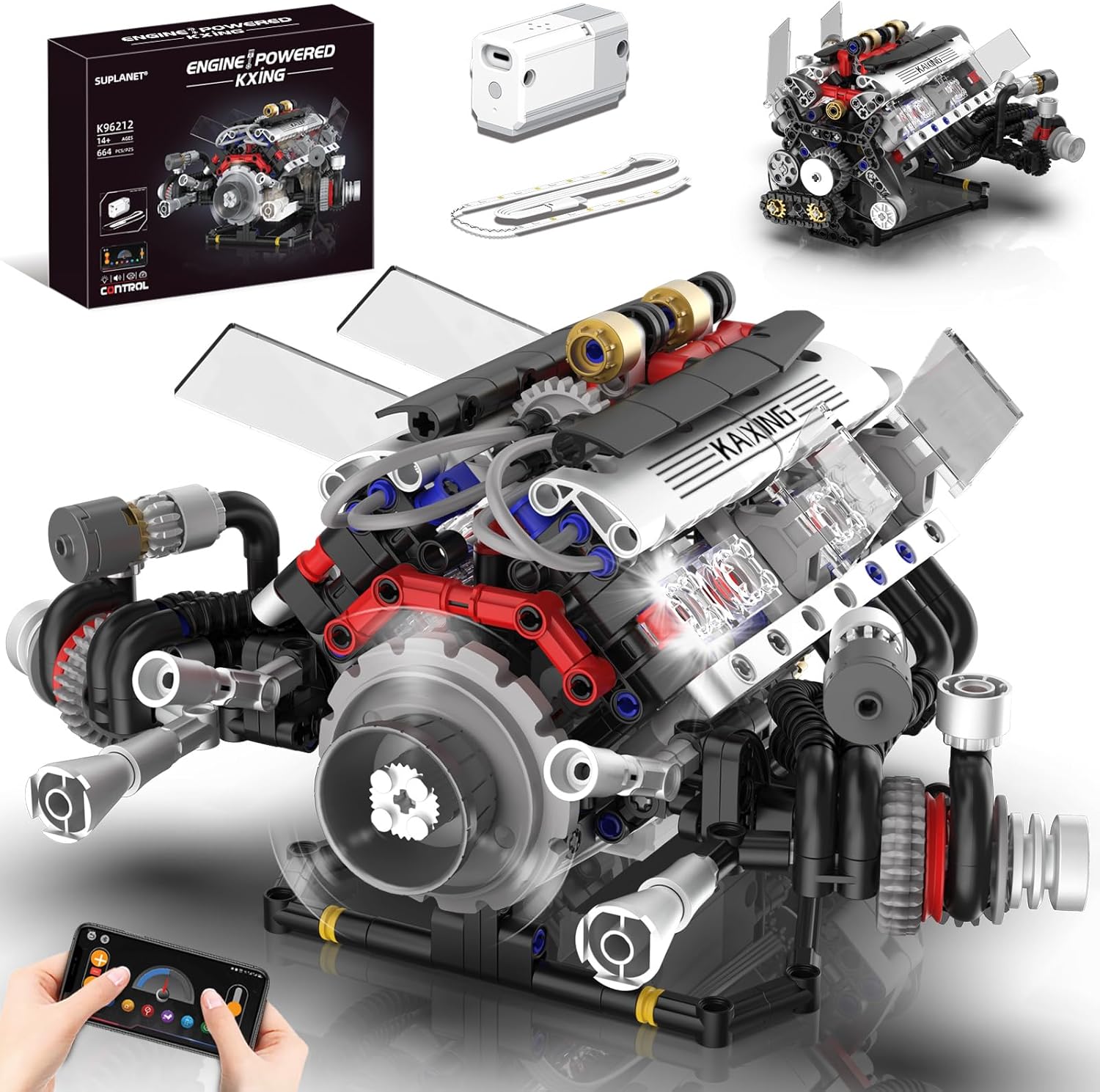 مجموعه موتور V8 Suplanet | کیت مکانیکی با نور و موتور (664 قطعه) | K96212 - Image 1 مجموعه موتور V8 Suplanet | کیت مکانیکی با نور و موتور (664 قطعه) | K96212