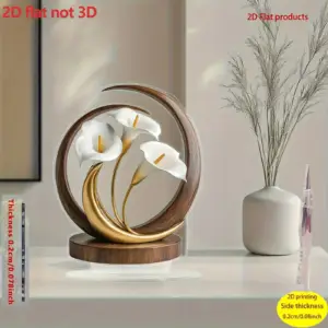 دکوری رومیزی آکریلیک 2D طرح لیلی سفید با جلوه طلایی