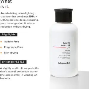 شوینده صورت مینیمال ضدجوش | Minimalist | سالیسیلیک اسید ۲٪ | 100ml