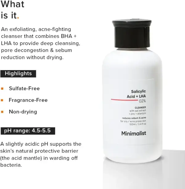 شوینده صورت مینیمال ضدجوش | Minimalist | سالیسیلیک اسید ۲٪ | 100ml