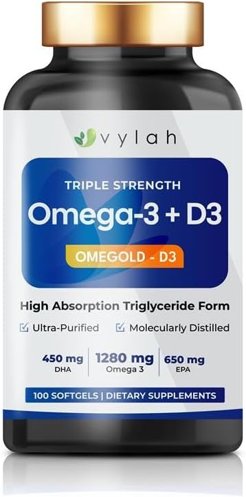 امگا 3 ویتامین D3 تریپل استحکام Vylah | 100 سافتژل 1280mg - Image 1 امگا 3 ویتامین D3 تریپل استحکام Vylah | 100 سافتژل 1280mg