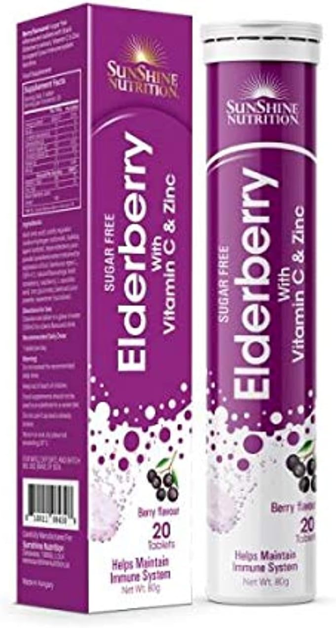 ویتامین C و زینک جوشان الا در بری سانشاین نوتریشن | Sunshine Elderberry | 20 قرص - Image 1 ویتامین C و زینک جوشان الا در بری سانشاین نوتریشن | Sunshine Elderberry | 20 قرص
