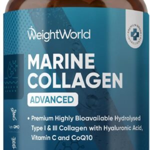 کلاژن دریایی WeightWorld با هیالورونیک اسید | 120 کپسول تیپ 1 و 3