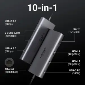 UGREEN USB C Docking Station 10-in-1 مدل 15534 | دو HDMI 4K@60