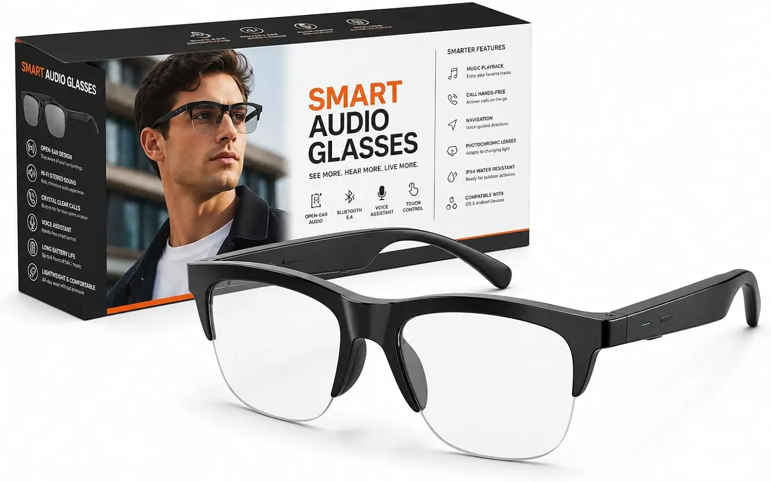 عینک هوشمند بلوتوث 5.4 | Smart Glasses aishini مدل SMARTGLASS1 - Image 1 عینک هوشمند بلوتوث 5.4 | Smart Glasses aishini مدل SMARTGLASS1
