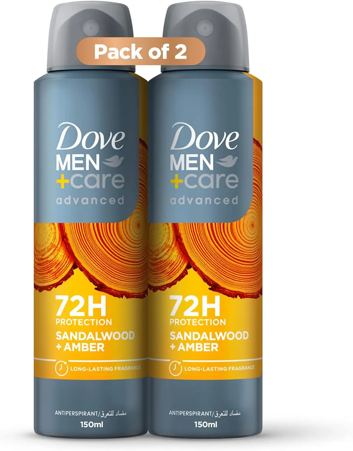 ضدتعریق مردانه Dove Men+Care | اسپری 2×150 میلیلیتر مدل Sandalwood & Amber - Image 1 ضدتعریق مردانه Dove Men+Care | اسپری 2×150 میلیلیتر مدل Sandalwood & Amber